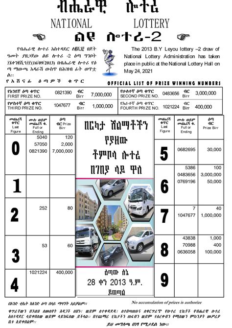 Liyu Lottery (5 million) for May 24, 2021 (ግንቦት 16 ፤ 2013) .